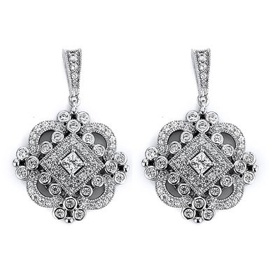 Dazzlers Sterling Silver Rhodium Plated and CZ Antique Dangle Earrings, MPN: DCE-143