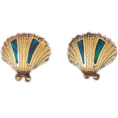 Dazzlers 14k Yellow Gold Created Opal Sea Shell Earrings, MPN: DZ-14978