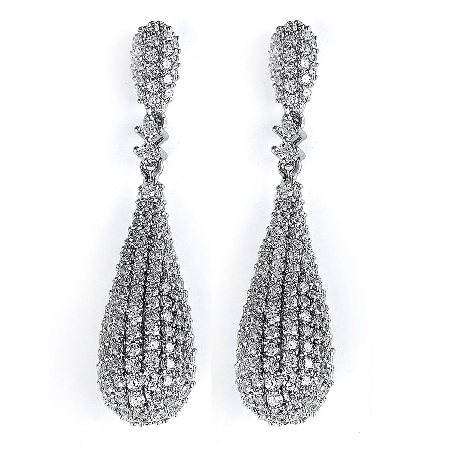 Dazzlers Sterling Silver Rhodium Plated and micro-pave CZ Teardrop Dangle Earrings, MPN: DCE-243