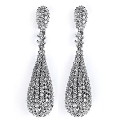 Dazzlers Sterling Silver Rhodium Plated and micro-pave CZ Teardrop Dangle Earrings, MPN: DCE-243