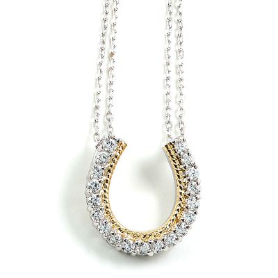 Dazzlers Two-Tone Sterling Silver Rhodium and Gold Plated with CZ Horseshoe Necklace, MPN: DBN263