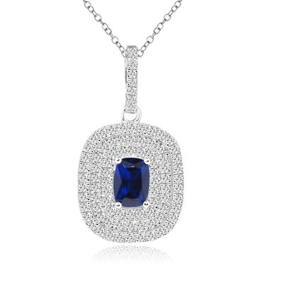 Dazzlers Sterling Silver Rhodium Plated with Simulated Sapphire and CZ Halo Necklace, MPN: DYN-779BL