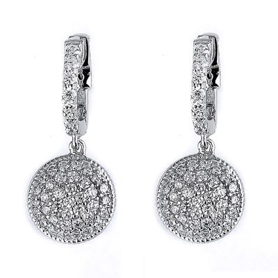Dazzlers Sterling Silver Rhodium Plated and CZ Flat Round Disc Dangle Earrings, MPN: DCE-222