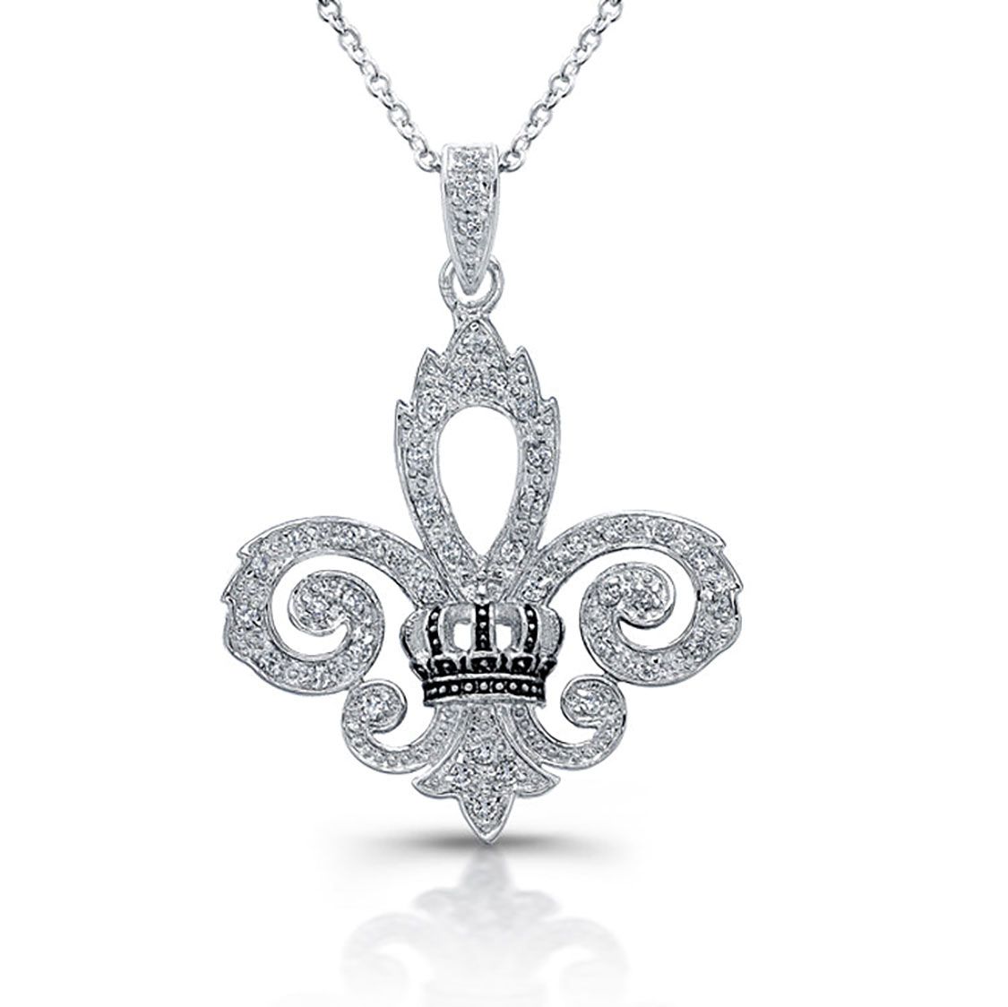 Dazzlers Sterling Silver Rhodium Plated and Enameled Fleur De Lis Necklace, MPN: DBN354