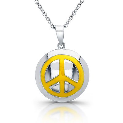 Dazzlers Sterling Silver Rhodium Plated with Enameled Peace Necklace, MPN: DBN234