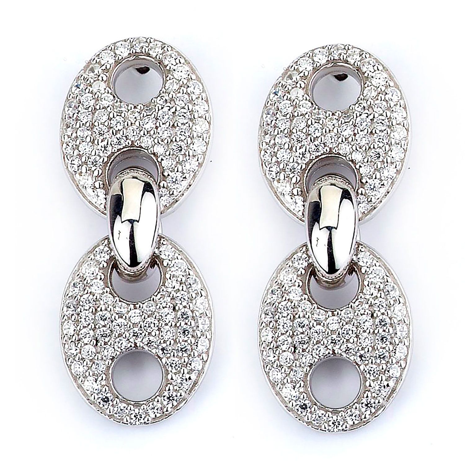 Dazzlers Sterling Silver Rhodium Plated and CZ Link Earrings, MPN: DCE-118