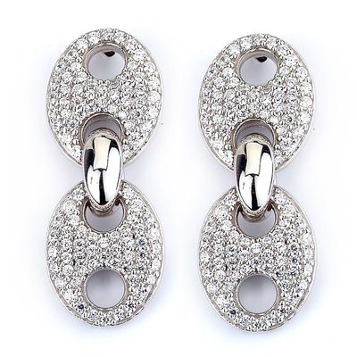 Dazzlers Sterling Silver Rhodium Plated and CZ Link Earrings, MPN: DCE-118
