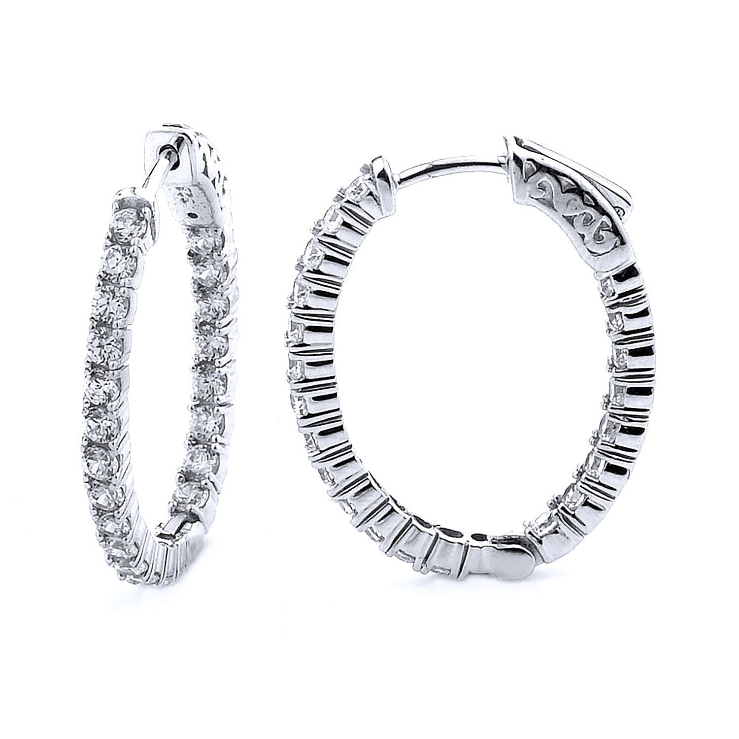 Dazzlers Sterling Silver Rhodium Plated and CZ Oval Hoop Earrings, MPN: DCE-293