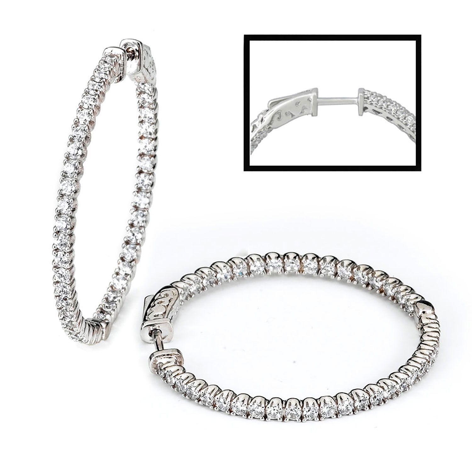Dazzlers Sterling Silver Rhodium Plated with CZ Hoop Earrings, MPN: DCE-42