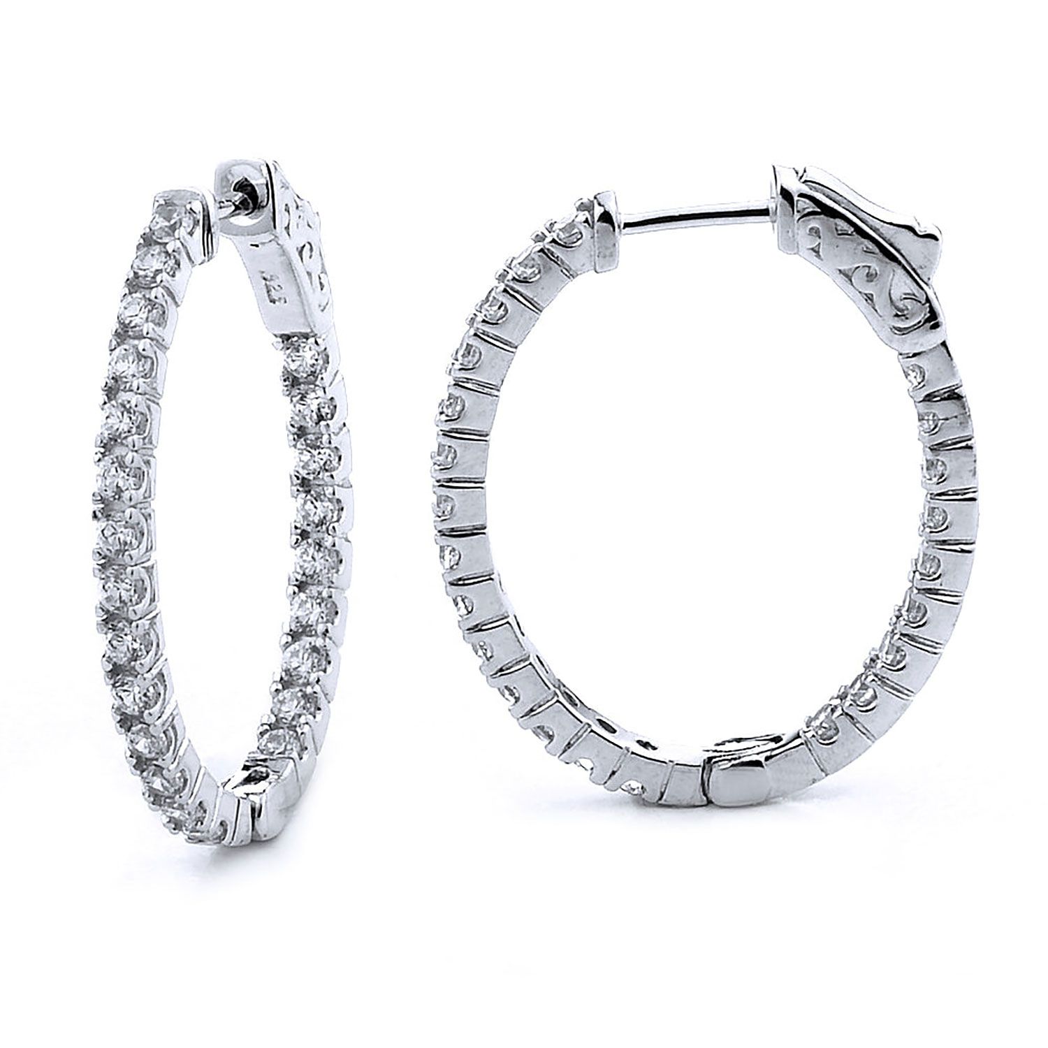 Dazzlers Sterling Silver Rhodium Plated and CZ Oval Hoop Earrings, MPN: DCE-292