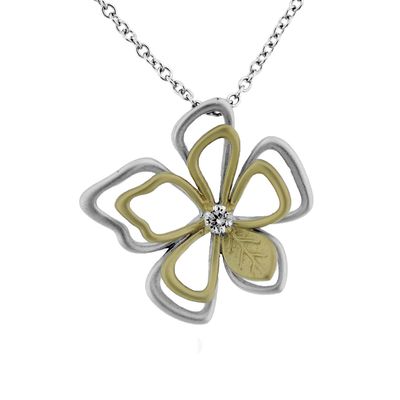 Dazzlers Sterling Silver Rhodium &amp; Gold Plated and CZ Flower Necklace, MPN: DBN364