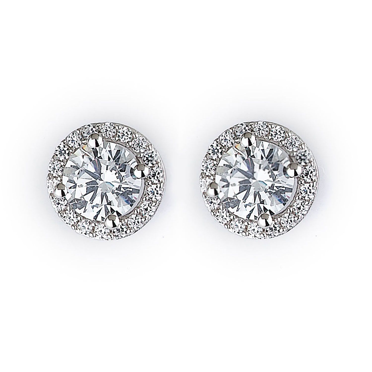 Dazzlers Sterling Silver Rhodium Plated and CZ Stud Halo Earrings, MPN: DCE-339