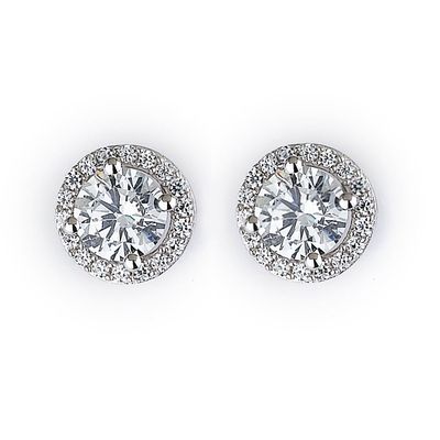 Dazzlers Sterling Silver Rhodium Plated and CZ Stud Halo Earrings, MPN: DCE-339