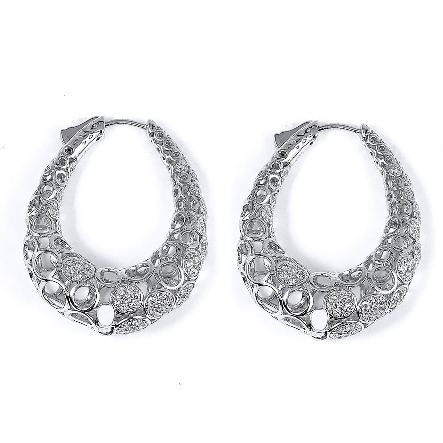 Dazzlers Sterling Silver Rhodium Plated and CZ Filigree Hoop Earrings, MPN: DCE-447