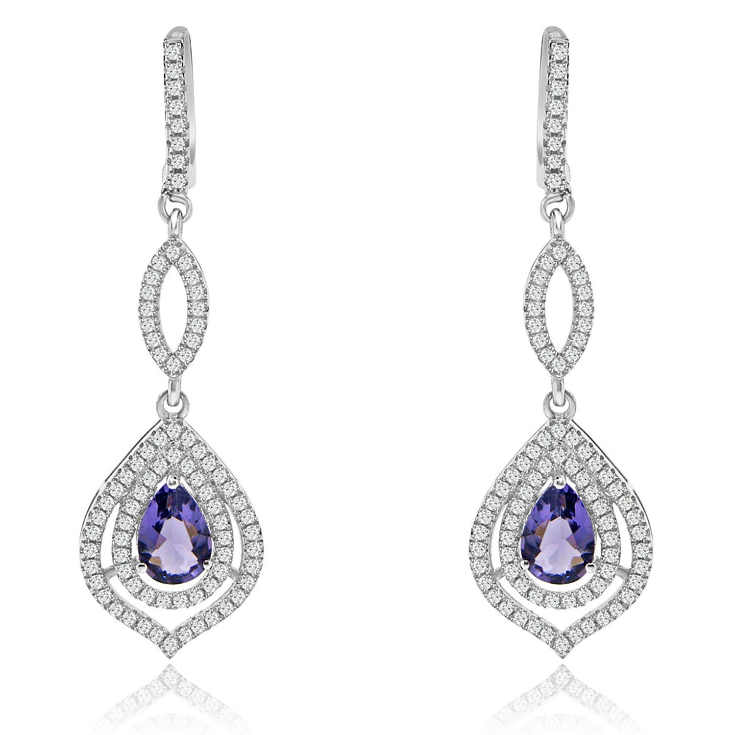 Dazzlers Sterling Silver Rhodium Plated with Simulated Gemstone and CZ Dangle Earrings, MPN: DCE-59…
