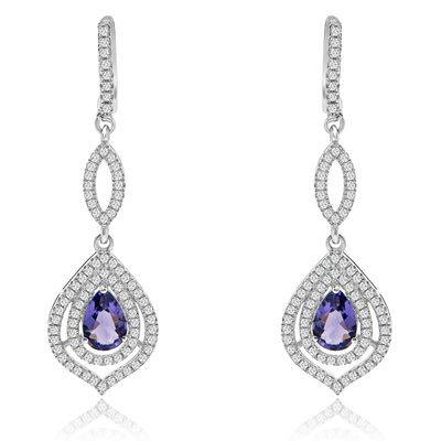 Dazzlers Sterling Silver Rhodium Plated with Simulated Gemstone and CZ Dangle Earrings, MPN: DCE-59…