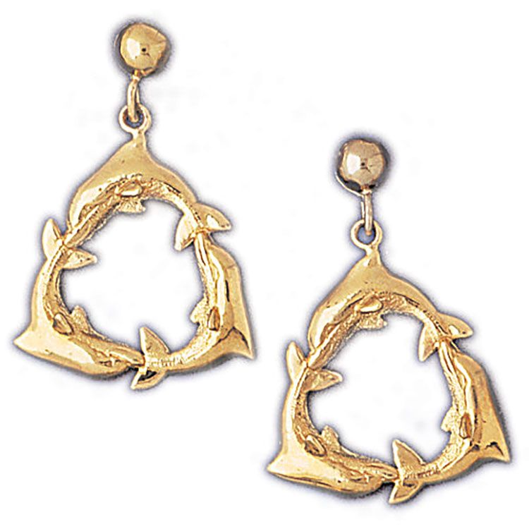Dazzlers 14k Yellow Gold Dolphins Dangle Earrings, MPN: DZ-13063