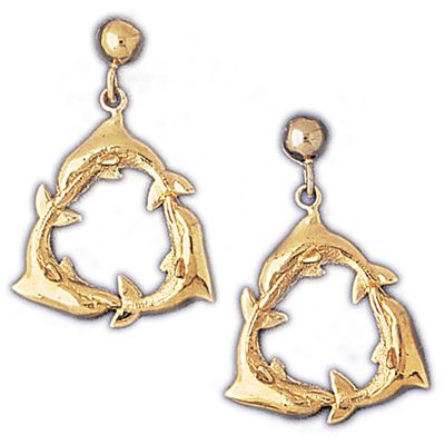 Dazzlers 14k Yellow Gold Dolphins Dangle Earrings, MPN: DZ-13063