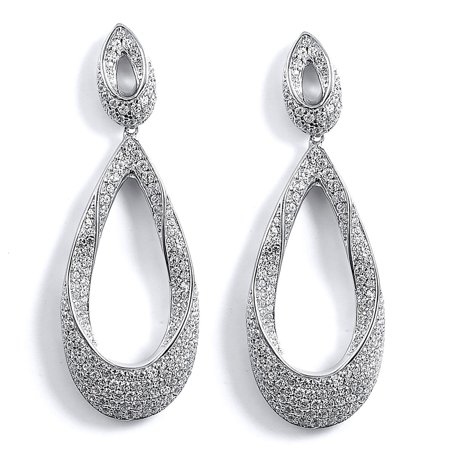 Dazzlers Sterling Silver Rhodium Plated and CZ Teardrop Dangle Earrings, MPN: DCE-376