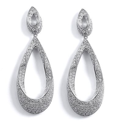 Dazzlers Sterling Silver Rhodium Plated and CZ Teardrop Dangle Earrings, MPN: DCE-376