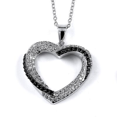 Dazzlers Sterling Silver Rhodium Plated with Black and White CZ Heart Necklace, MPN: DBN12077