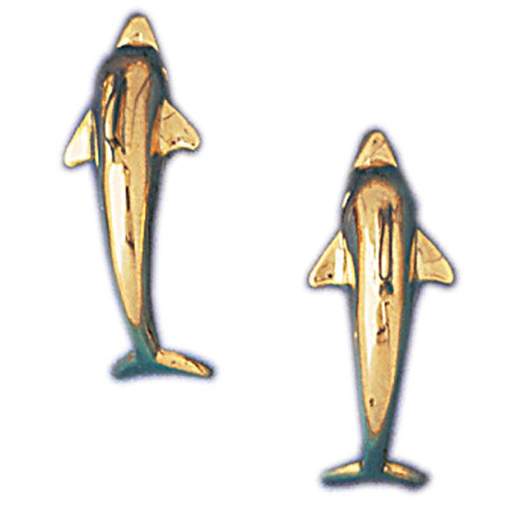 Dazzlers 14k Yellow Gold Dolphin Stud Earrings, MPN: DZ-13068