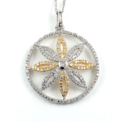 Dazzlers Sterling Silver Rhodium and Gold Plated and CZ Flower Necklace, MPN: DBN1540