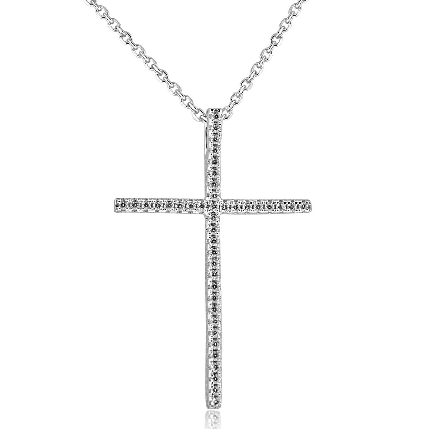 Dazzlers Sterling Silver Rhodium Plated and CZ Cross Necklace, MPN: DGN-1012