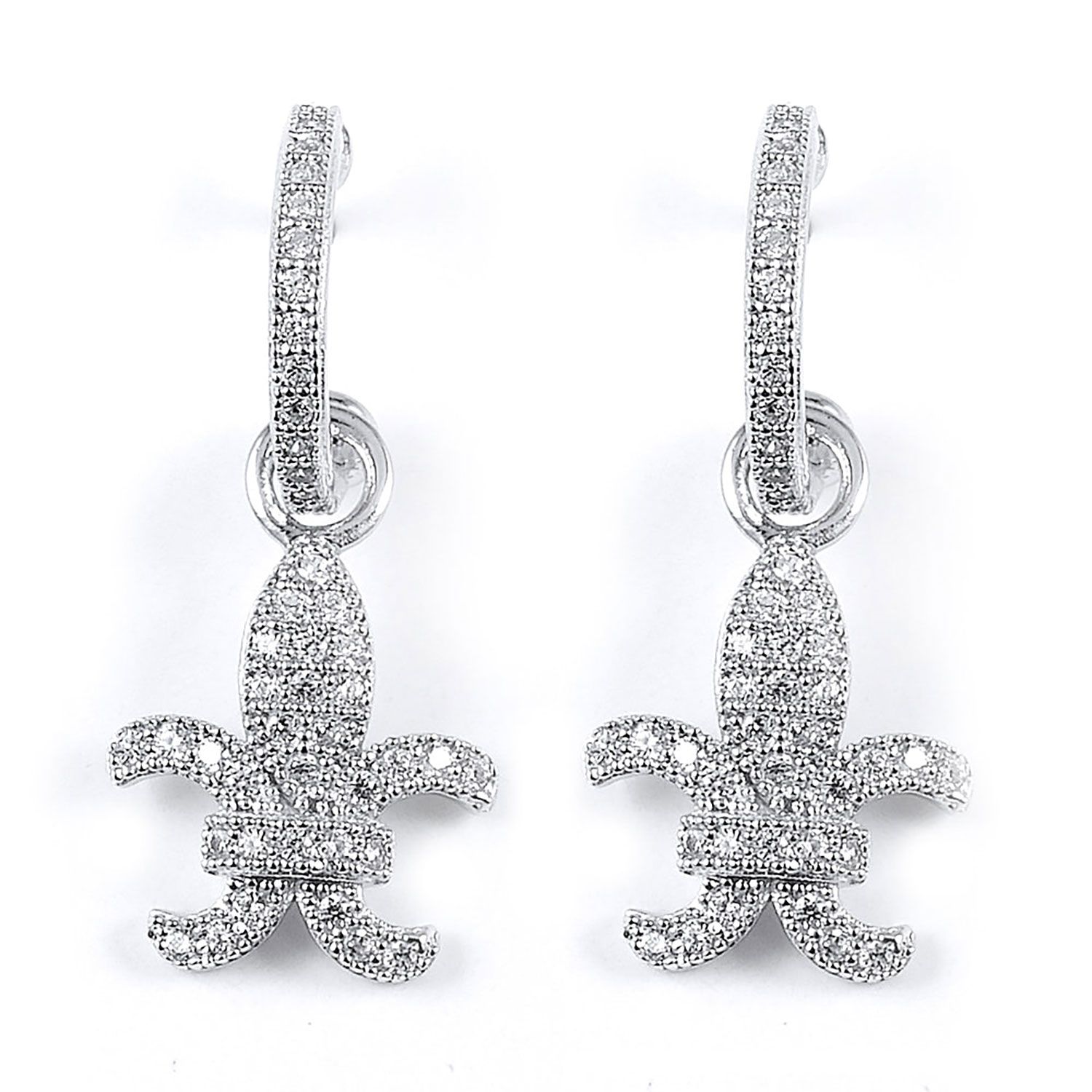 Dazzlers Sterling Silver Rhodium Plated and CZ Fleur De Liz Dangle Earrings, MPN: DME-286