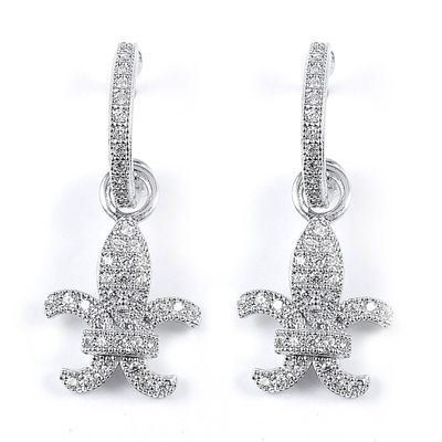 Dazzlers Sterling Silver Rhodium Plated and CZ Fleur De Liz Dangle Earrings, MPN: DME-286