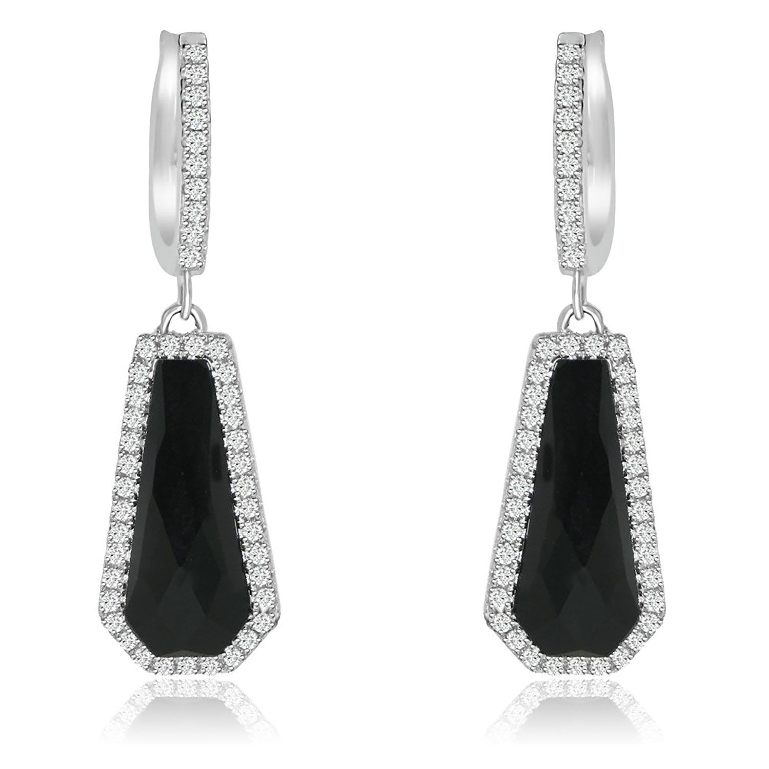 Dazzlers Sterling Silver Rhodium Plated and Simulated Black Onyx with CZ Earrings, MPN: DCE-565B