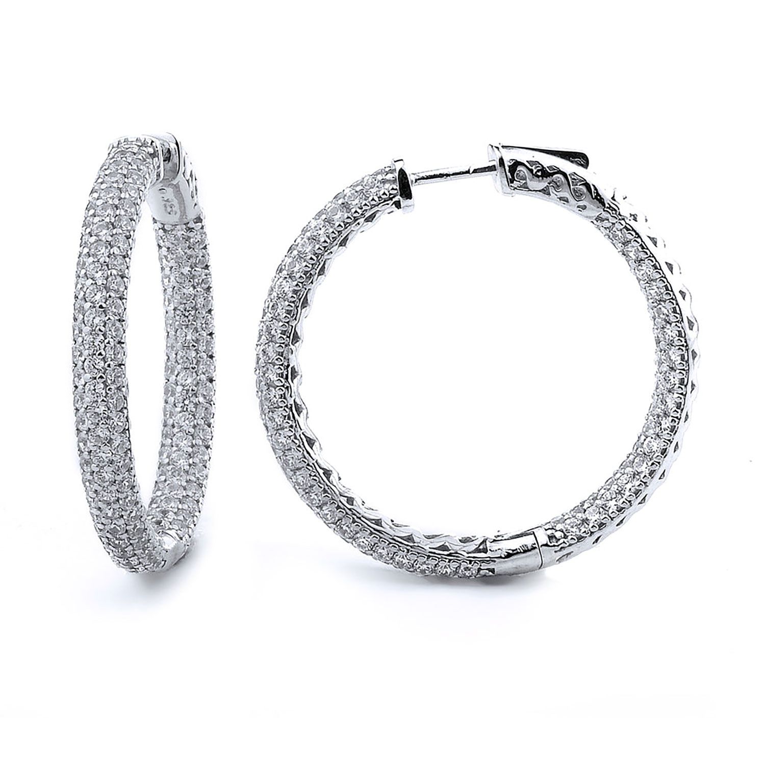 Dazzlers Sterling Silver Rhodium Plated and micro-pave CZ Hoop Earrings, MPN: DCE-310