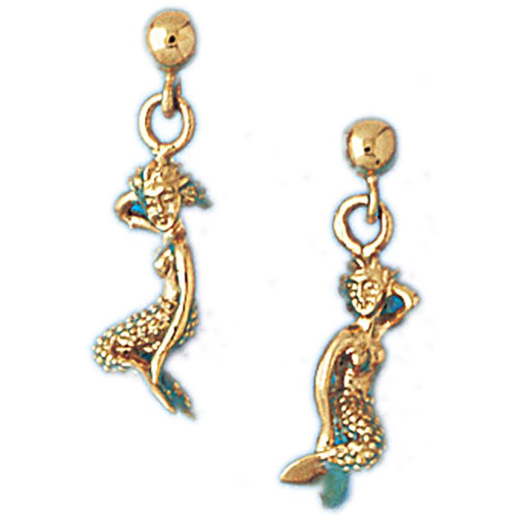 Dazzlers 14k Yellow Gold Mermaid Stud Earrings, MPN: DZ-13095