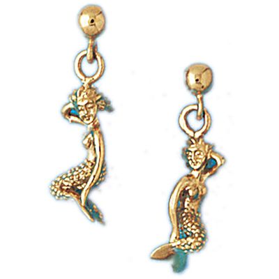 Dazzlers 14k Yellow Gold Mermaid Stud Earrings, MPN: DZ-13095