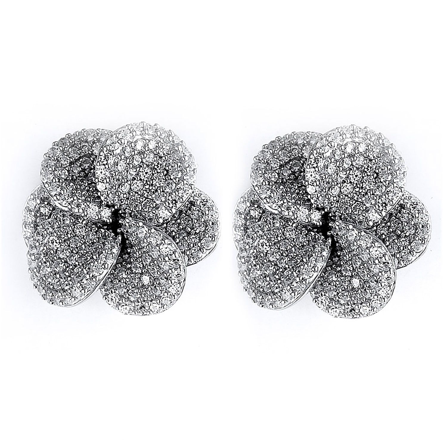 Dazzlers Sterling Silver Rhodium Plated and micro-pave CZ Flower Stud Earrings, MPN: DCE-333