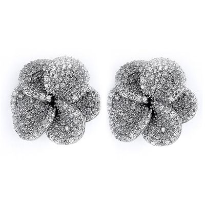 Dazzlers Sterling Silver Rhodium Plated and micro-pave CZ Flower Stud Earrings, MPN: DCE-333