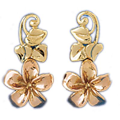 Dazzlers 14k Yellow Gold Plumeria Flower Drop Earrings, MPN: DZ-12927
