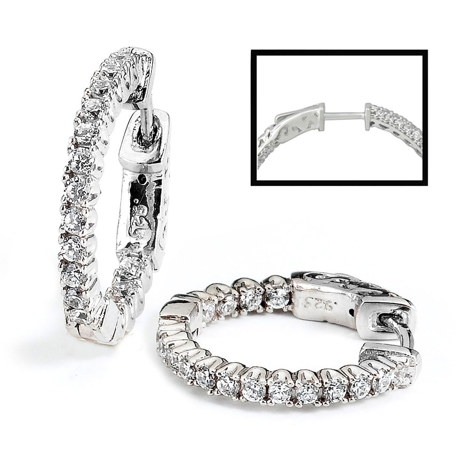 Dazzlers Sterling Silver Rhodium Plated with CZ Hoop Earrings, MPN: DCE-43