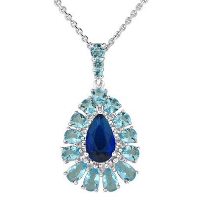 Dazzlers Sterling Silver Rhodium Plated with Simulated Sapphire and Blue Topaz Necklace, MPN: DSP-8…