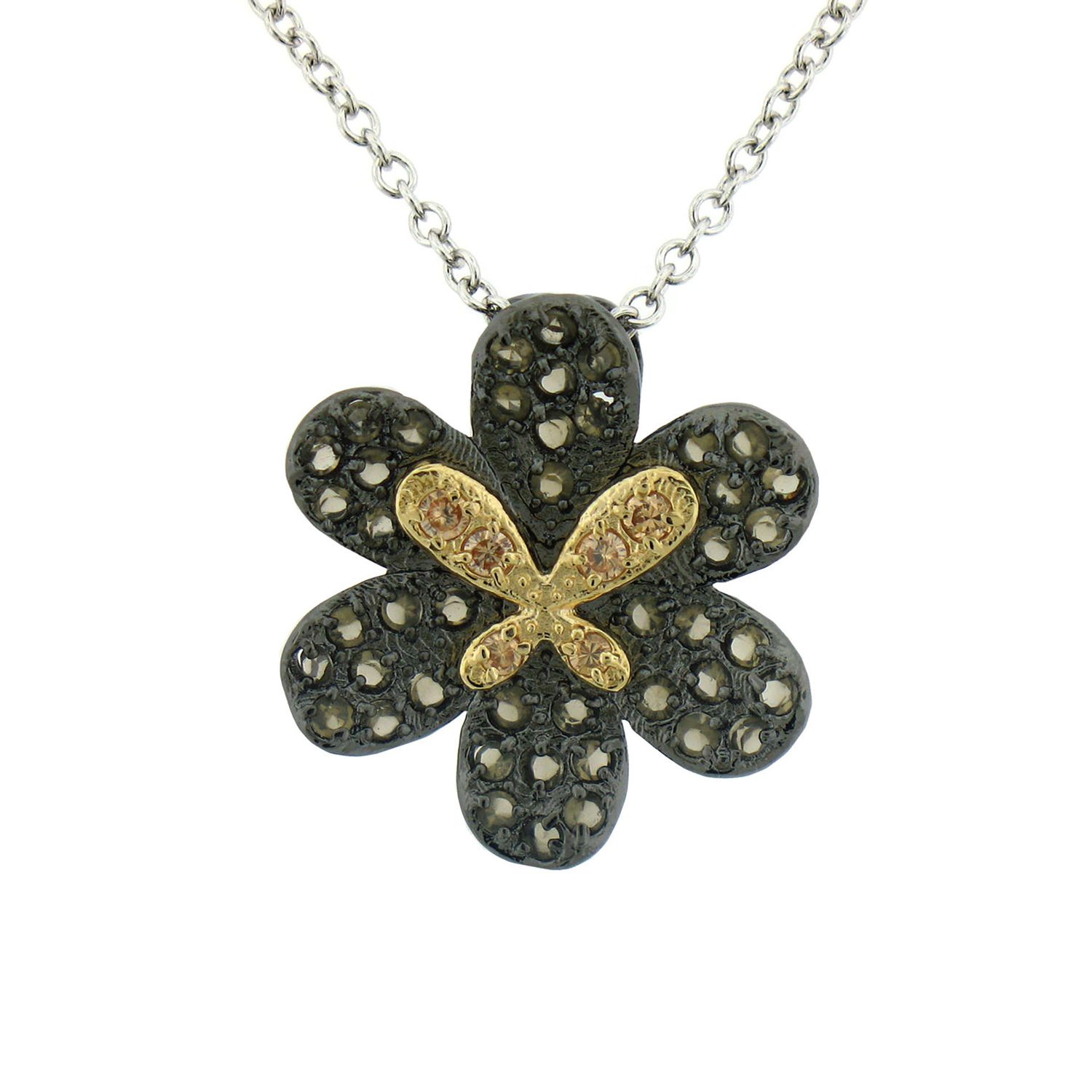 Dazzlers Sterling Silver Black Rhodium Flower with Gold Plated Butterfly Necklace, MPN: DBN10990