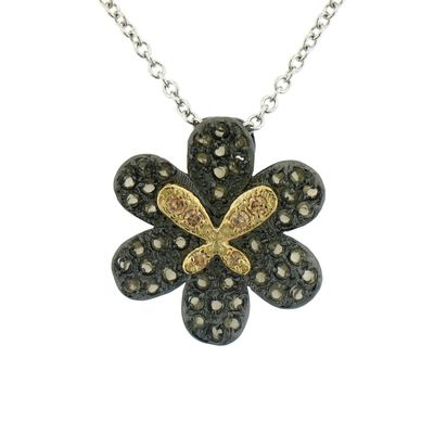 Dazzlers Sterling Silver Black Rhodium Flower with Gold Plated Butterfly Necklace, MPN: DBN10990