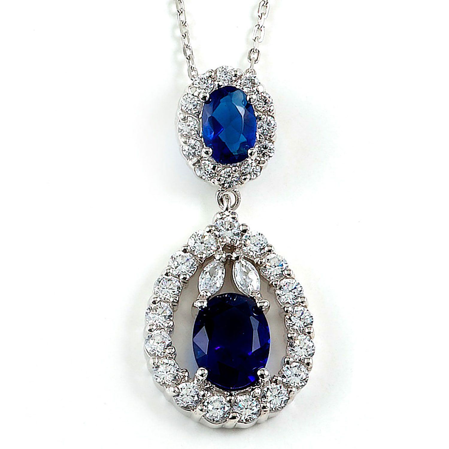 Dazzlers Sterling Silver Rhodium Plated with Simulated Sapphire and CZ Necklace, MPN: DBN461