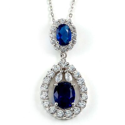 Dazzlers Sterling Silver Rhodium Plated with Simulated Sapphire and CZ Necklace, MPN: DBN461