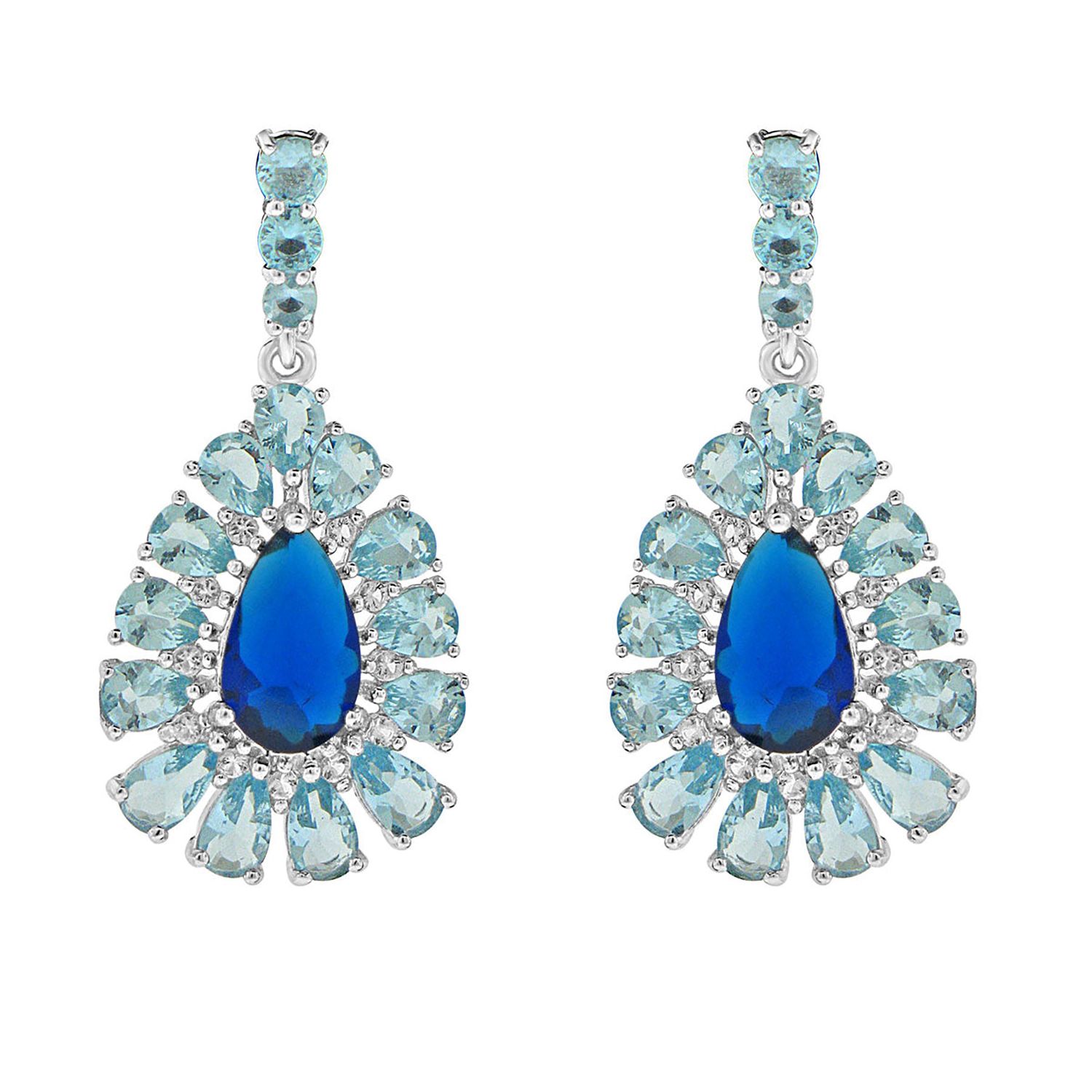 Dazzlers Sterling Silver Rhodium Plated with Simulated Sapphire and Blue Topaz, MPN: DSE-817