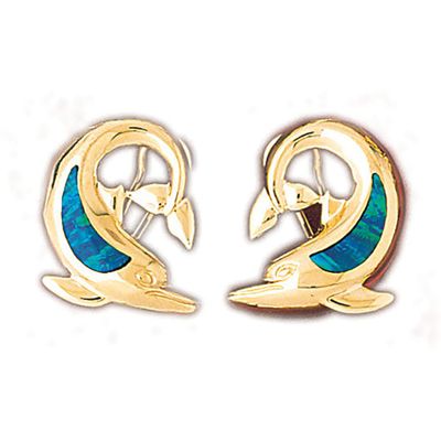 Dazzlers 14k Yellow Gold Created Opal Dolphin Earrings, MPN: DZ-14955