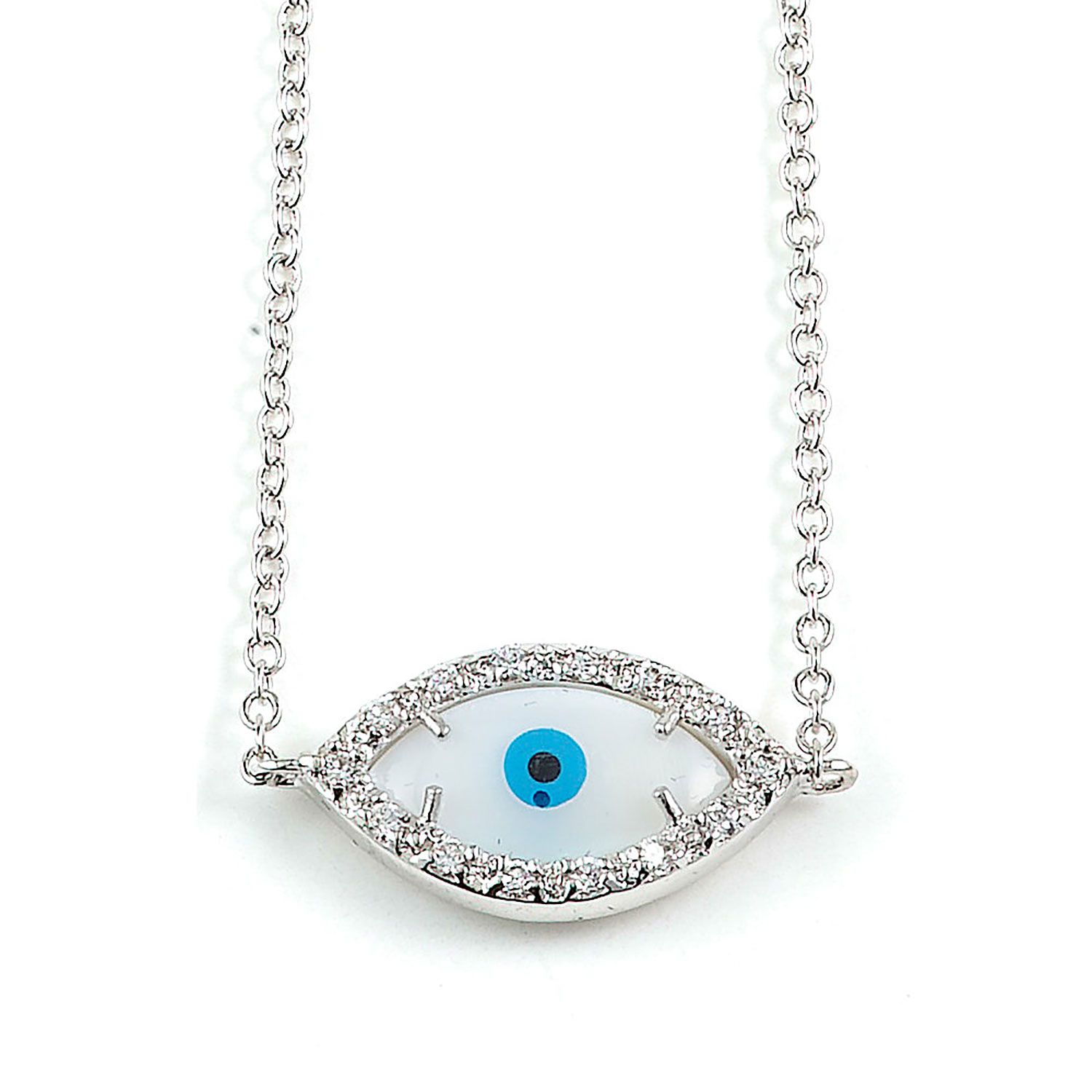 Dazzlers Sterling Silver Rhodium Plated and CZ Evil Eye Necklace, MPN: DBN474