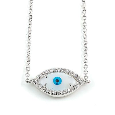 Dazzlers Sterling Silver Rhodium Plated and CZ Evil Eye Necklace, MPN: DBN474