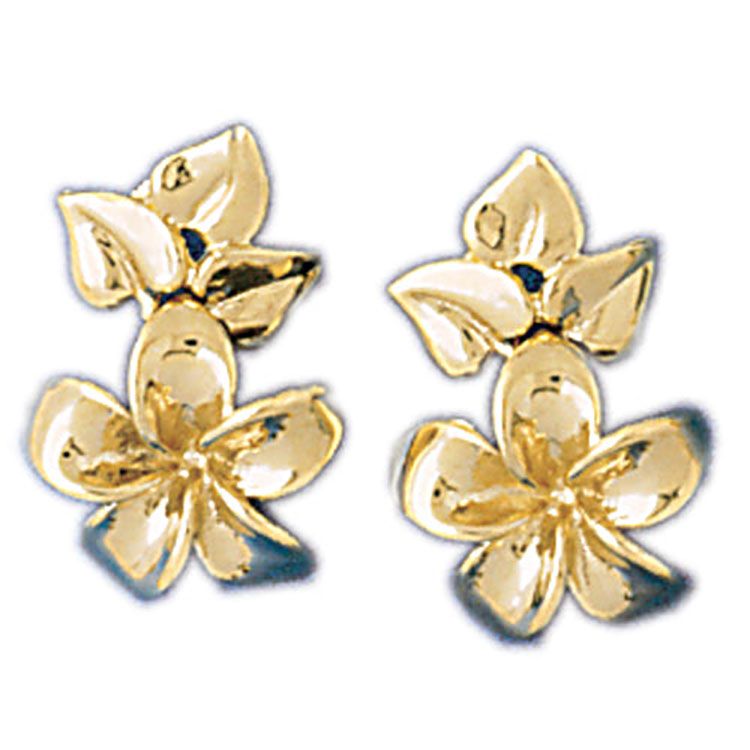Dazzlers 14k Yellow Gold Plumeria Flower Drop Earrings, MPN: DZ-12918