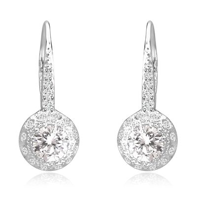 Dazzlers Sterling Silver Rhodium Plated and Round shape CZ Halo Drop Dangle Earrings, MPN: DZE-29