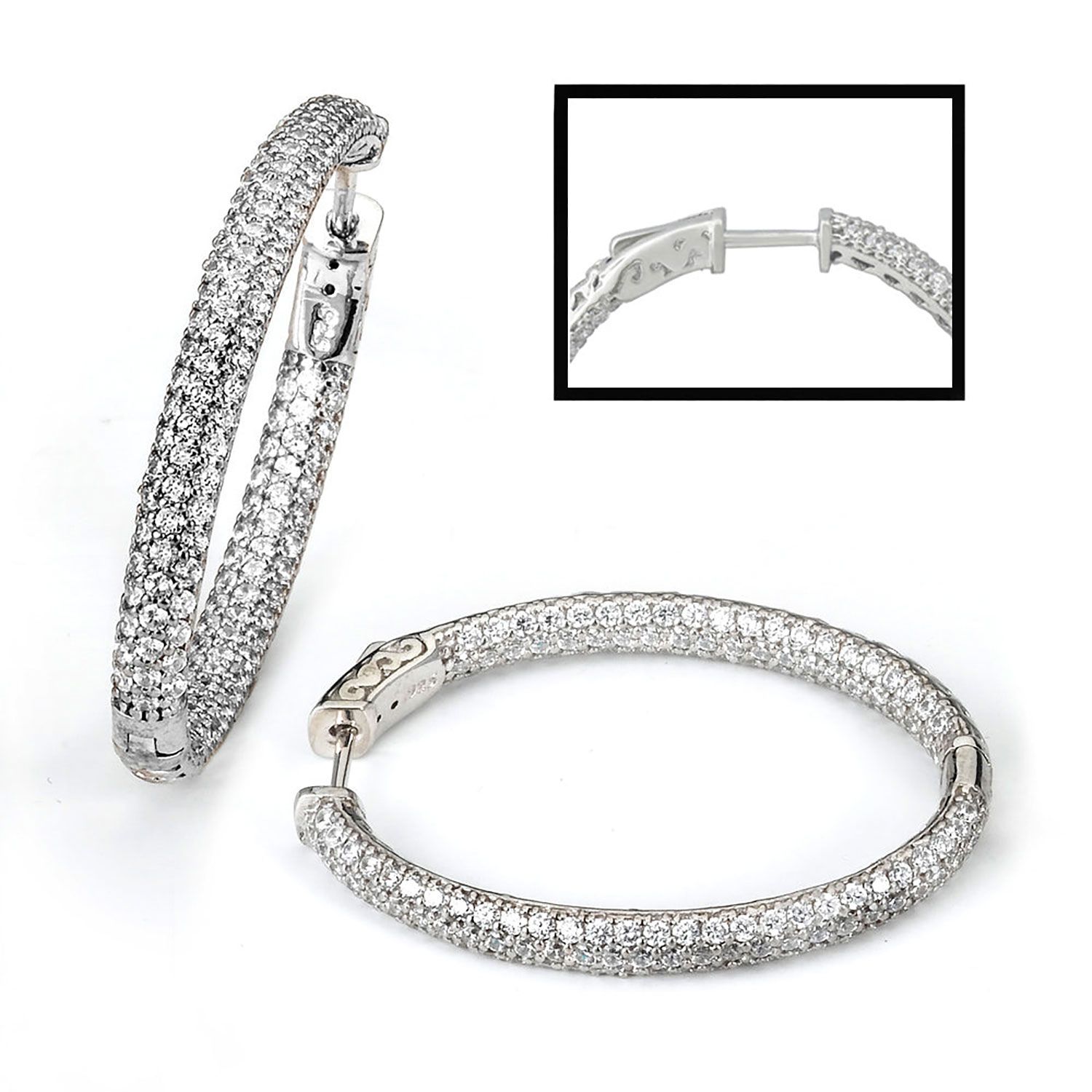Dazzlers Sterling Silver Rhodium Plated and CZ Hoop Earrings, MPN: DCE-21